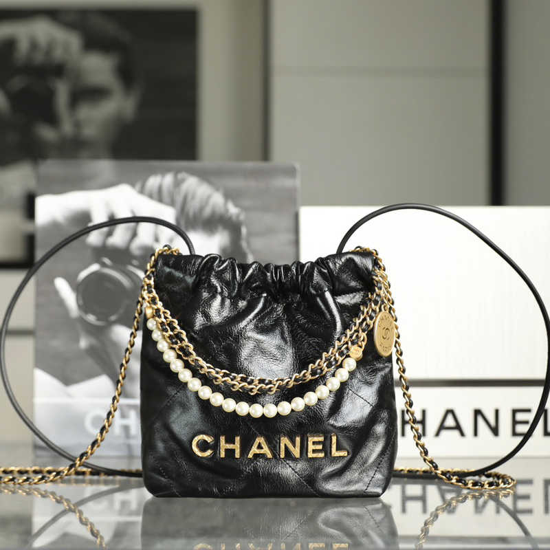 Chanel 22bags Black pearl chain Shoulder Bags