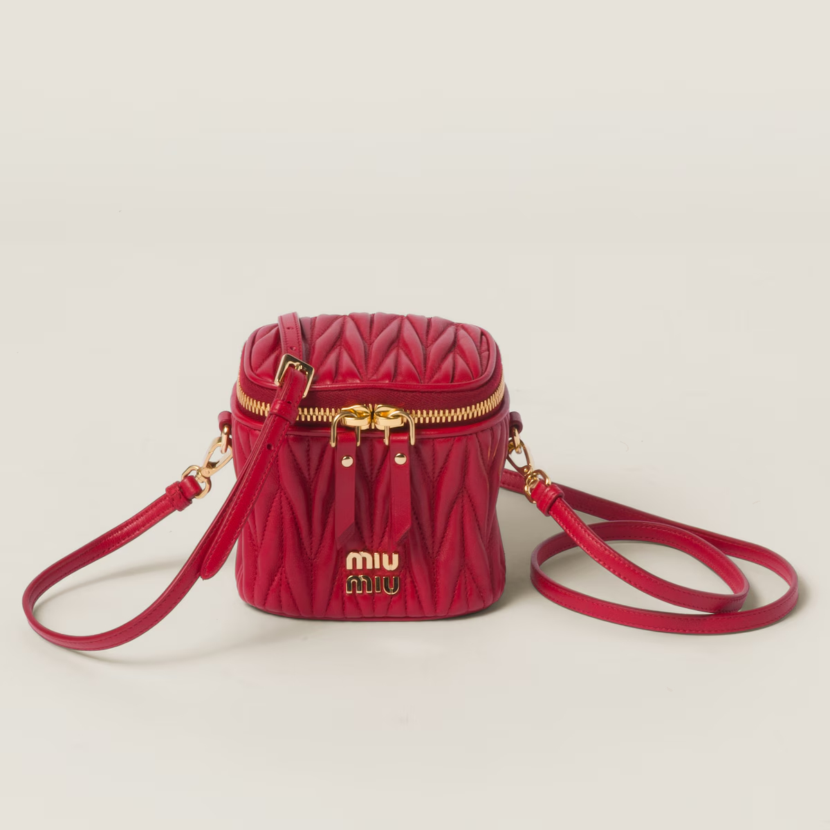Miu Miu Quilted Lambskin Leather Red Bucket Bags