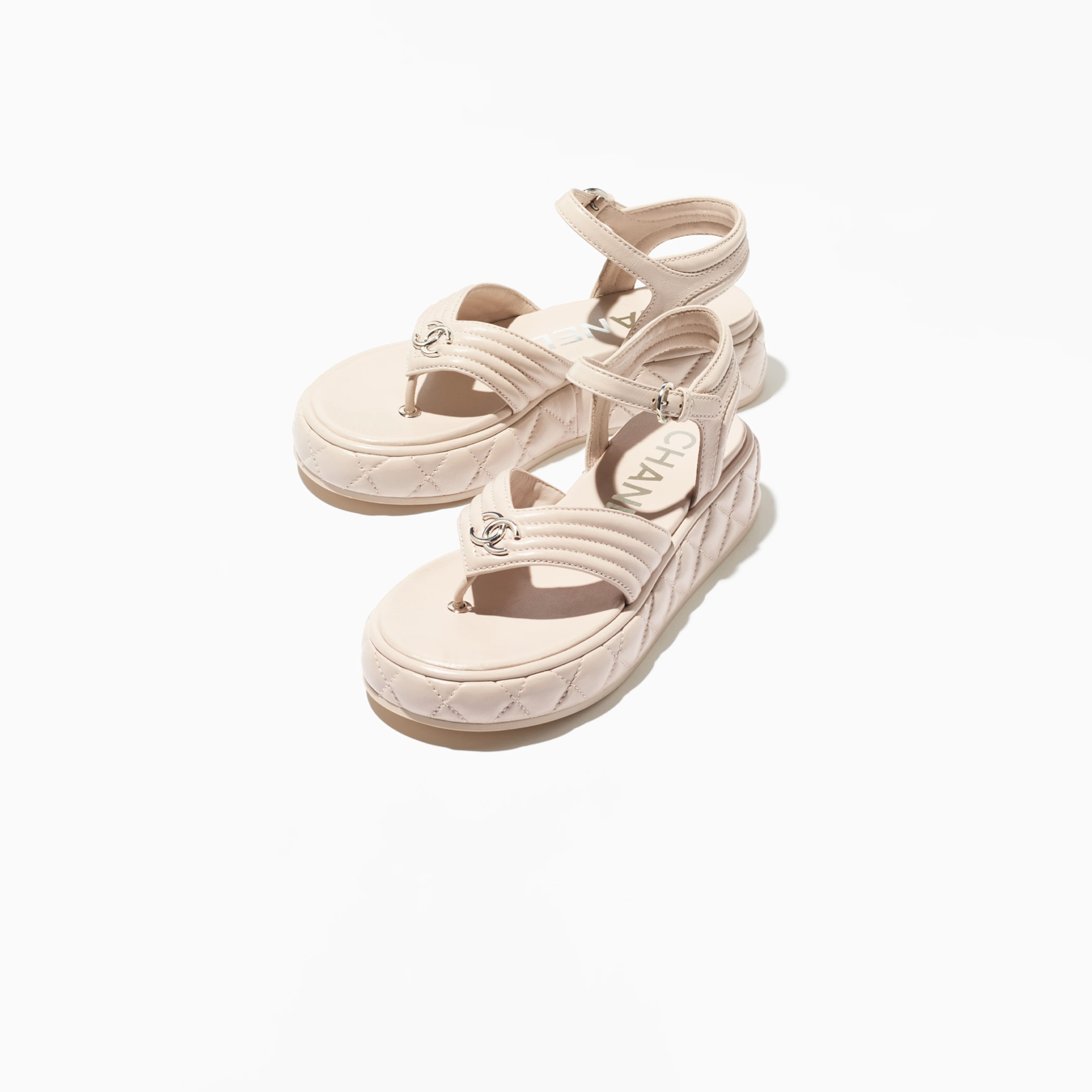 Chanel Light grey sheep leather sandals