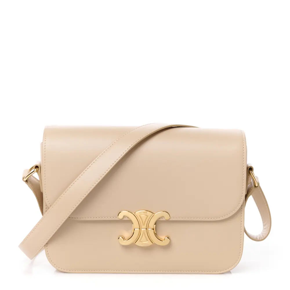 Celine Medium Triomphe Bag Nude Shiny Calfskin Leather Gold Hardware