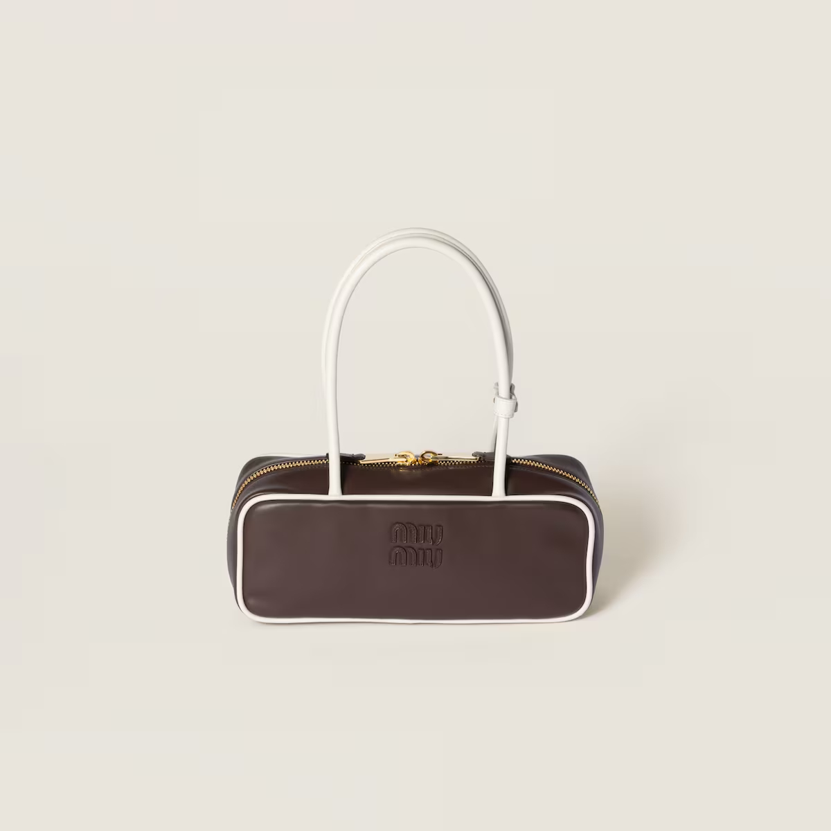 Miu Miu Calfskin Leather Beau Deep Brown Top-Handle Bags