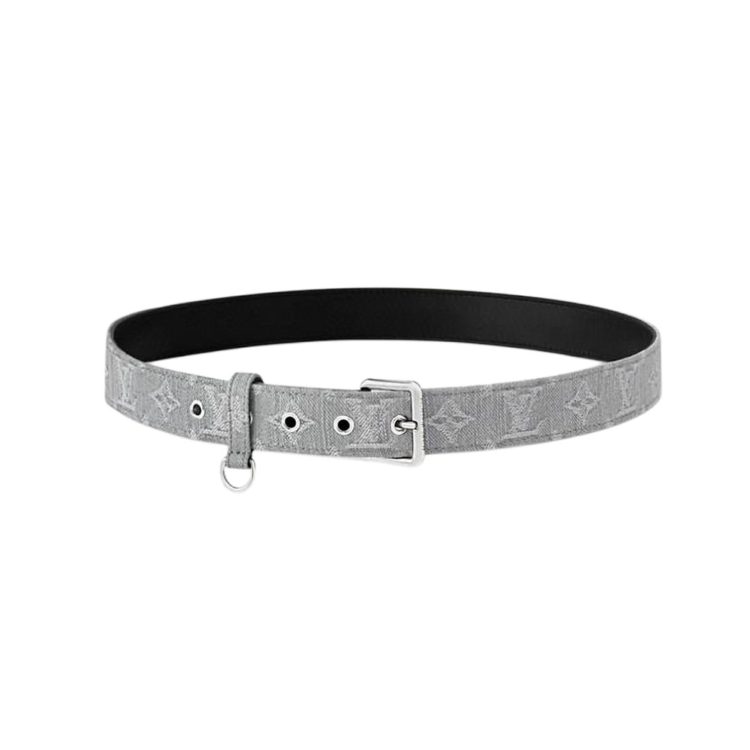 Louis Vuitton Women's D-Ring Raffia Belt In Grey Monogram Canvas With Silver Hardware 30mm