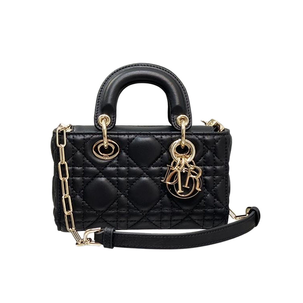 Dior Lady D-Joy Micro Bag In Black/Powder Pink Cannage Lambskin With Gold Hardware