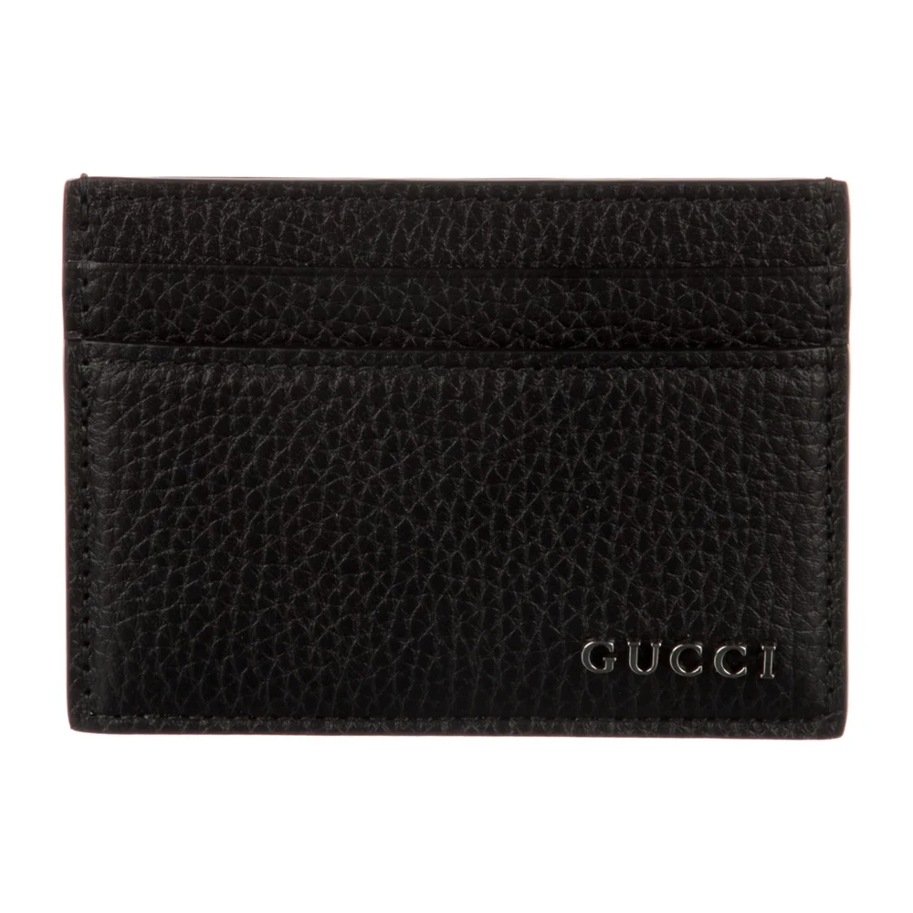 Gucci Small Card Holder Black Vitello Daino Leather Silver Hardware