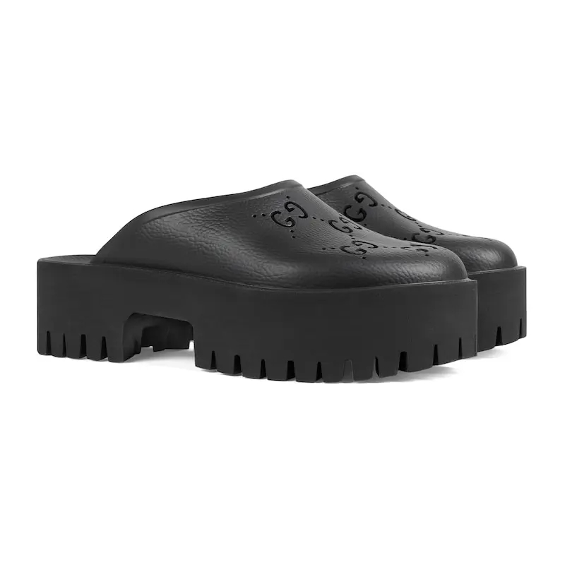 Gucci black Ladies' hollowed out G platform slippers