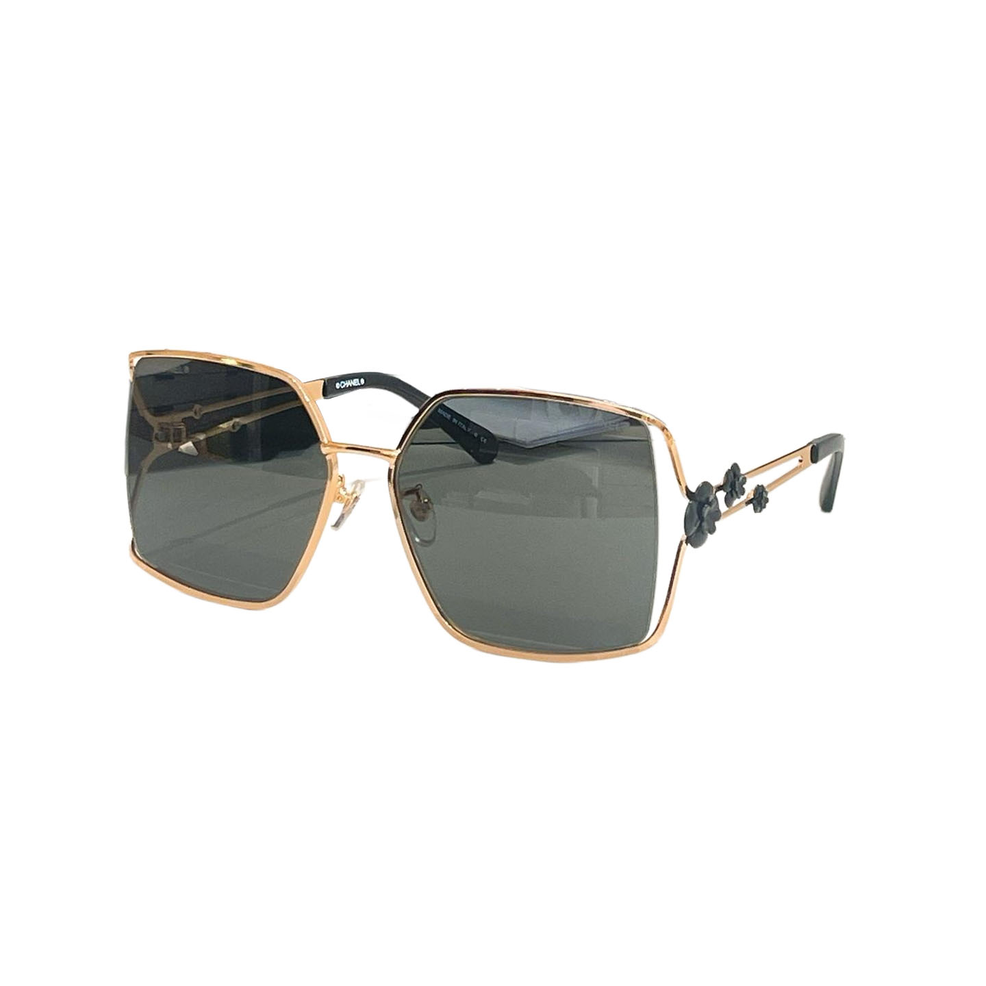 CHANEL square frame glasses black gold color size 62口17-138