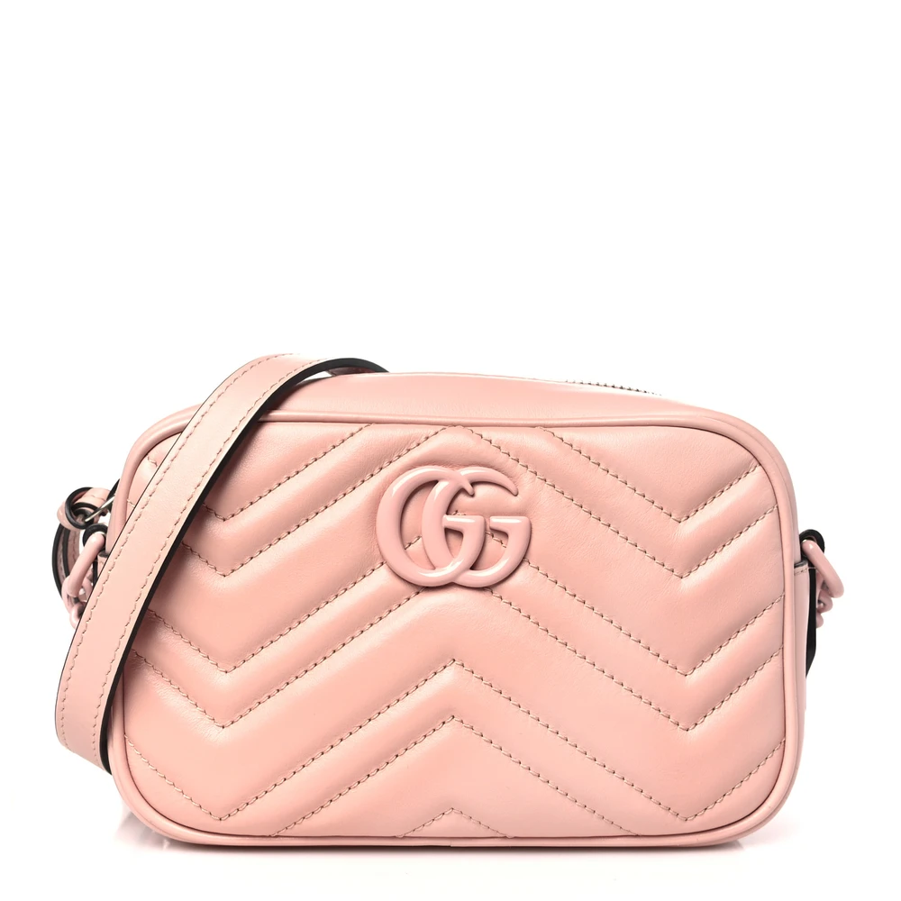 Gucci Monochrome Mini GG Marmont Chain Shoulder Bag Perfect Pink Calfskin Matelassé Leather Incognito Hardware