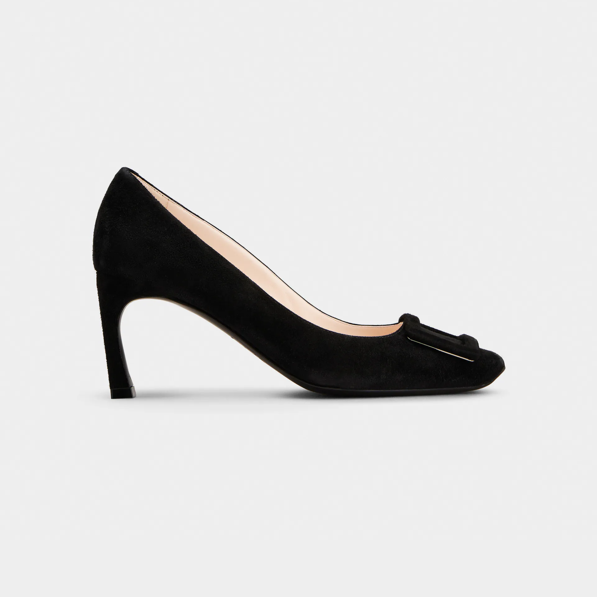 Roger Vivier Trompette Pumps High Heels In Black Suede With Suede Metal Buckle (Heel Height 7cm)