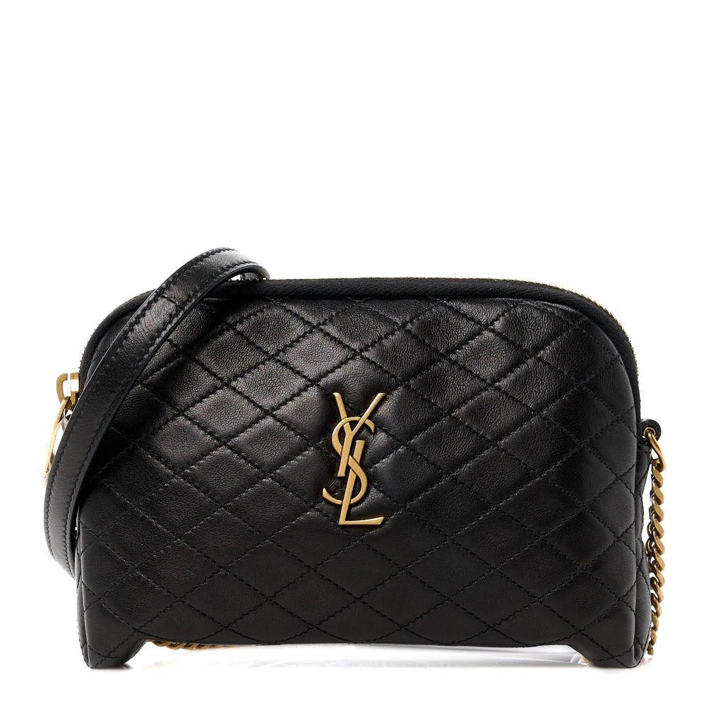 Saint Laurent Mini Gaby Zipped Pouch Black Quilted Lambskin Leather Aged Gold Hardware