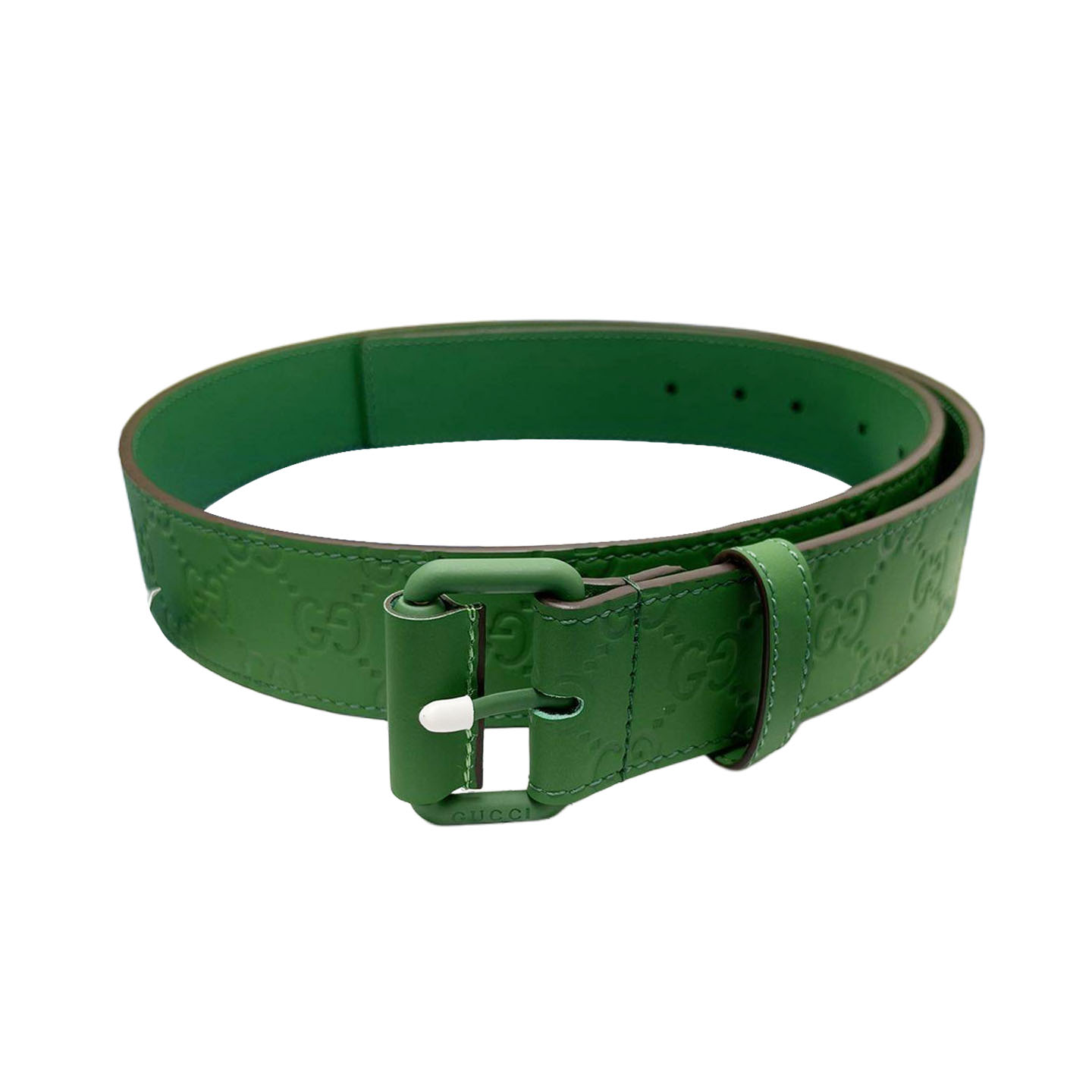 Gucci Men's Square Buckle Belt In Green/Black Rubber-Effect GG Leather With Green/Black Hardware 40mm