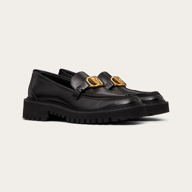 VALENTINO Black women's calf leather loafers
