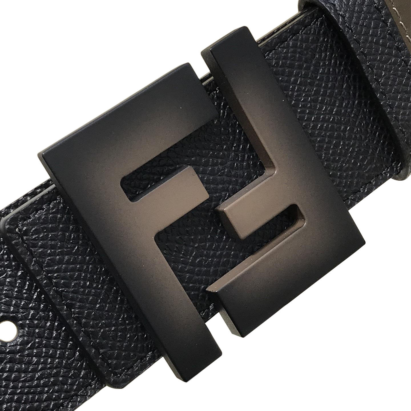 Fendi Men's FF Gradient Buckle Belt In Black Epsom Calfskin With Silver Hardware 38mm