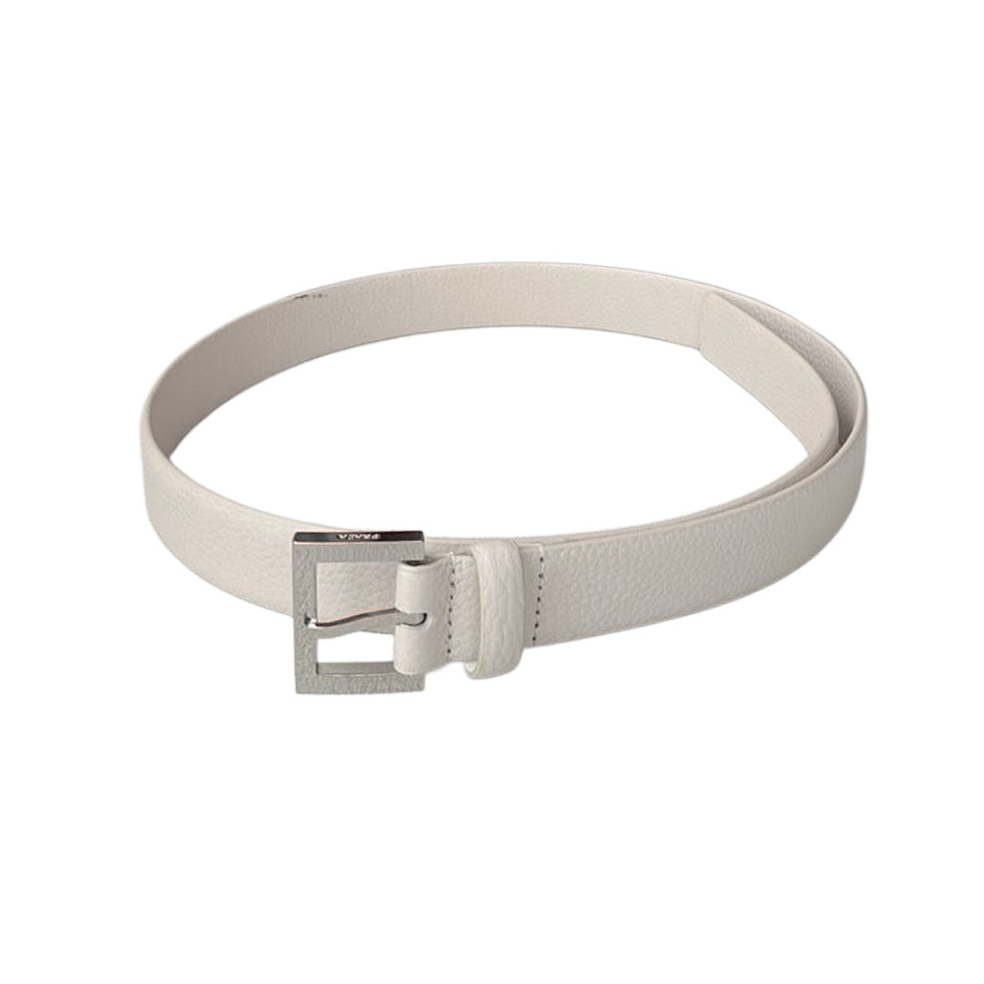 Prada Women' s Square Buckle Belt In Brown/White/Black Calfskin With Gold/Silver Hardware 25mm