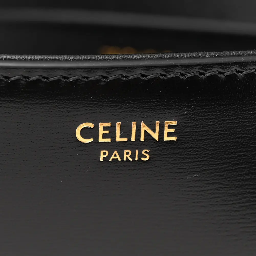 Celine Small Triomphe Chain Shoulder Bag Black Shiny Calfskin Leather Gold Hardware