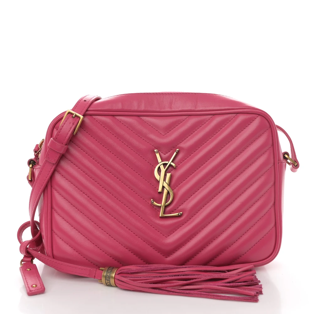 Saint Laurent Medium Lou Camera Bag Fuxia Monogram Calfskin Matelasse Leather Aged Gold Hardware