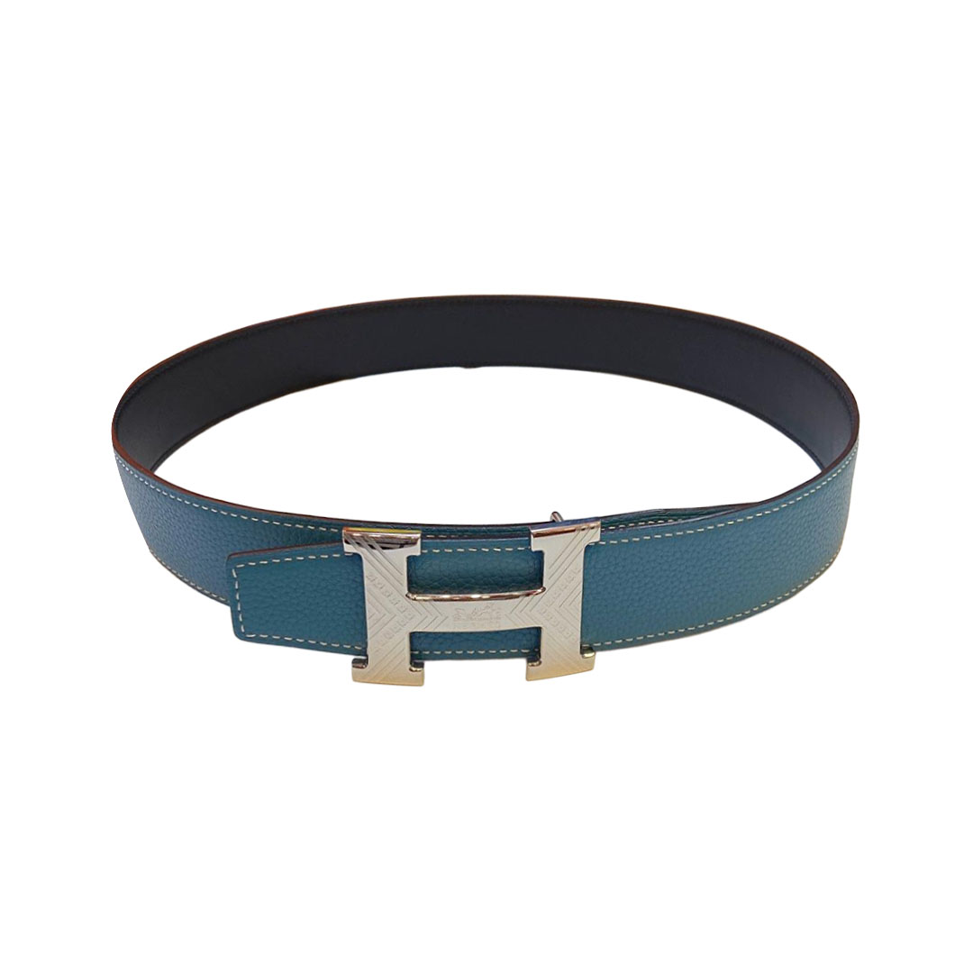 Hermès Men's H Buckle Belt In Blue/Brown/Burgundy Calfskin With Gold/Silver Hardware 38mm