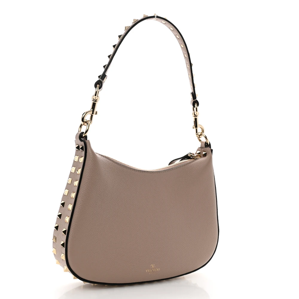 Valentino Garavani Mini Rockstud Hobo Poudre Grainy Calfskin Leather Gold Hardware