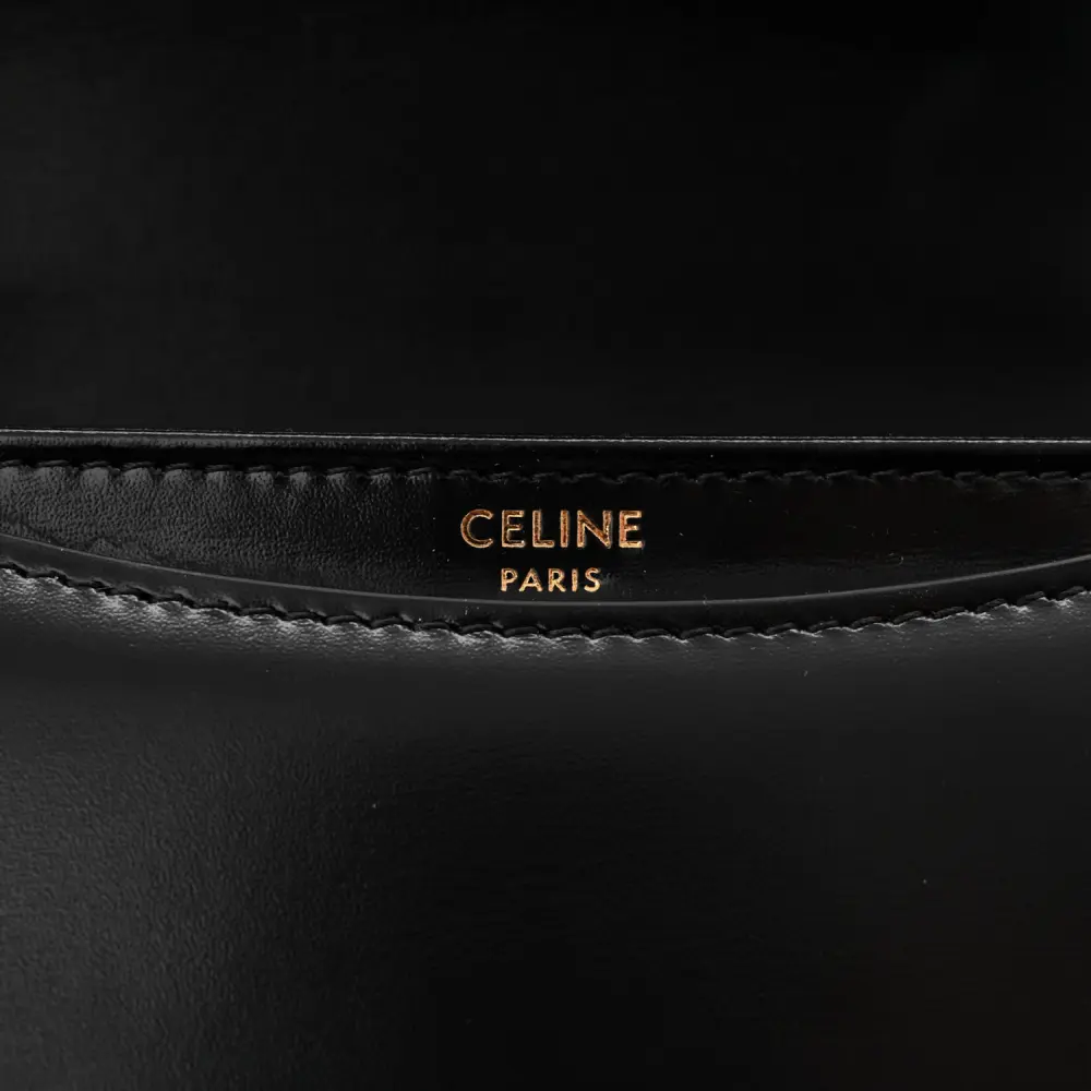 Celine Mini Besace Clea Triomphe Bag Black Shiny Calfskin Leather Gold Hardware