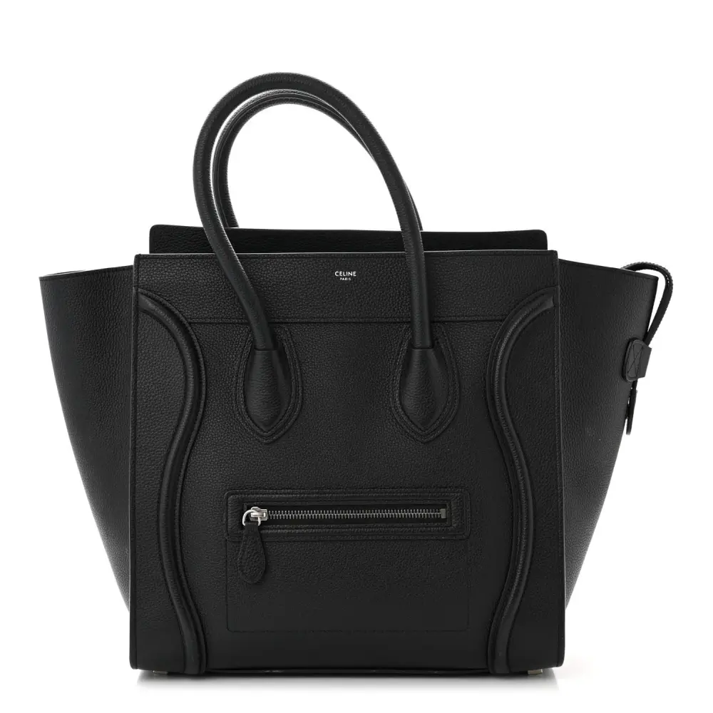 Celine Mini Luggage Bag Black Drummed Calfskin Leather Gold Hardware