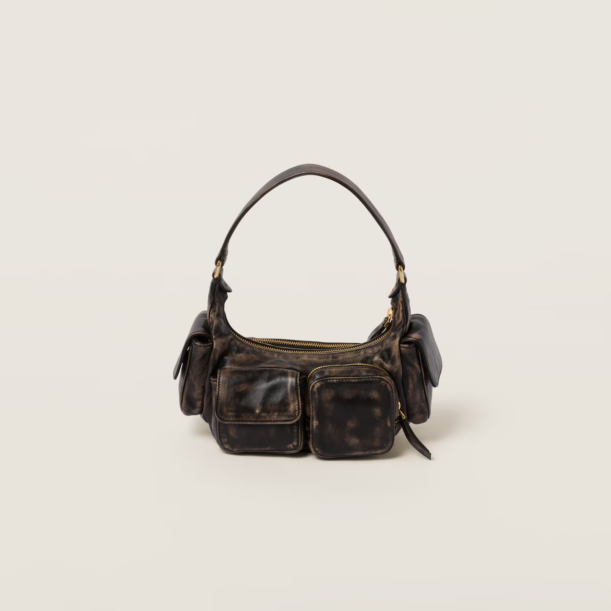 Miu Miu Pocket Leather Brown Top-Handle Bags