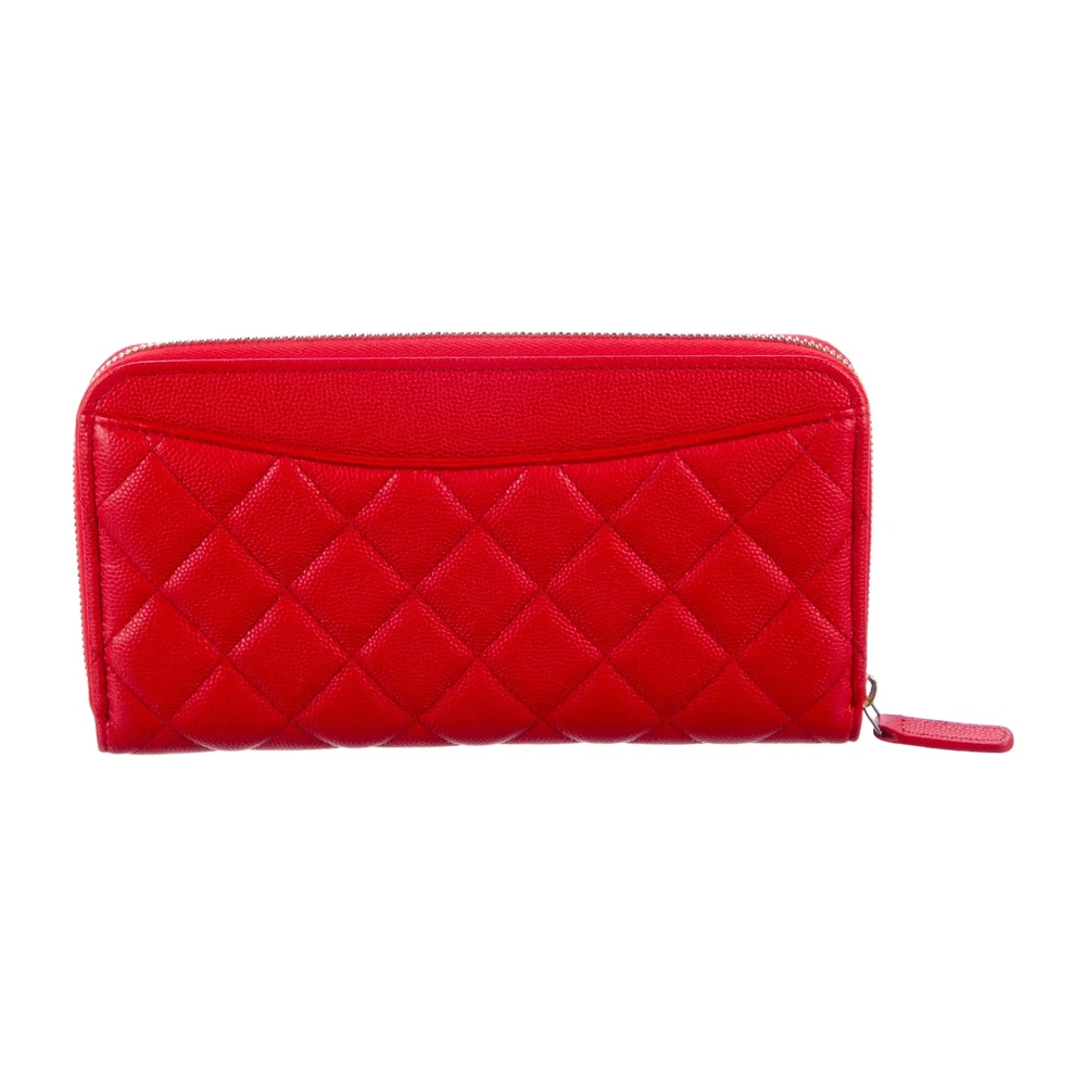 Chanel Large Interlocking CC Logo Continental Wallet Red Caviar Leather Silver Hardware