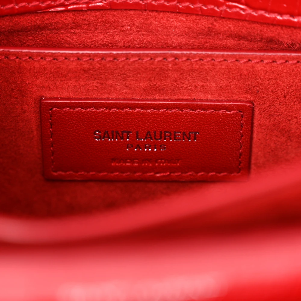 Saint Laurent Medium Sunset Bag Rouge Eros Embossed Monogram Calfskin & Crocodile Leather Silver Hardware