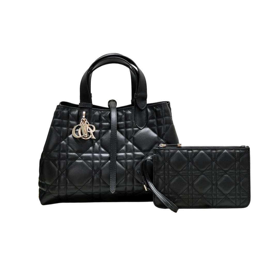 Dior Medium Dior Toujours Bag In Black Macrocannage Calfskin With Gold Hardware