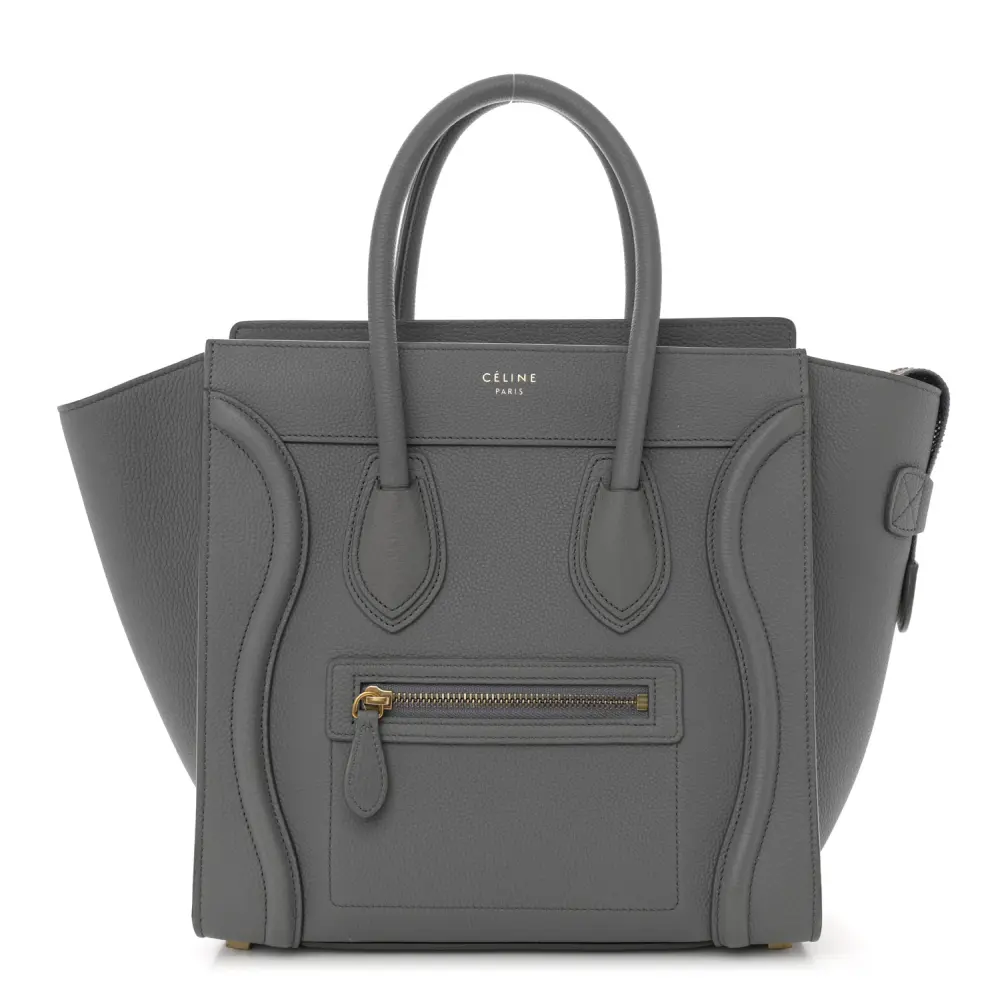 Celine Micro Luggage Kohl Baby Drummed Calfskin Leather Gold Hardware