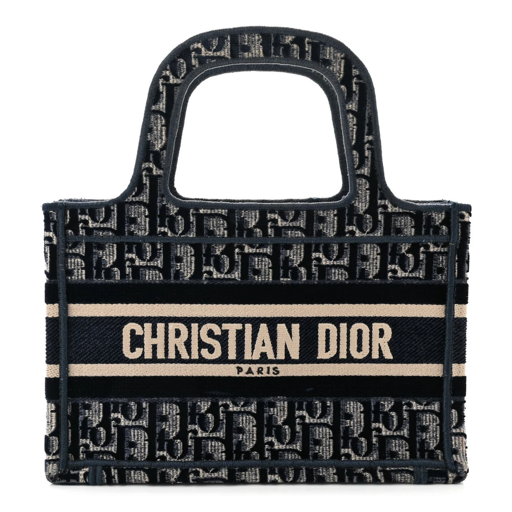 Dior Mini Book Tote Blue Velvet Oblique Embroidered