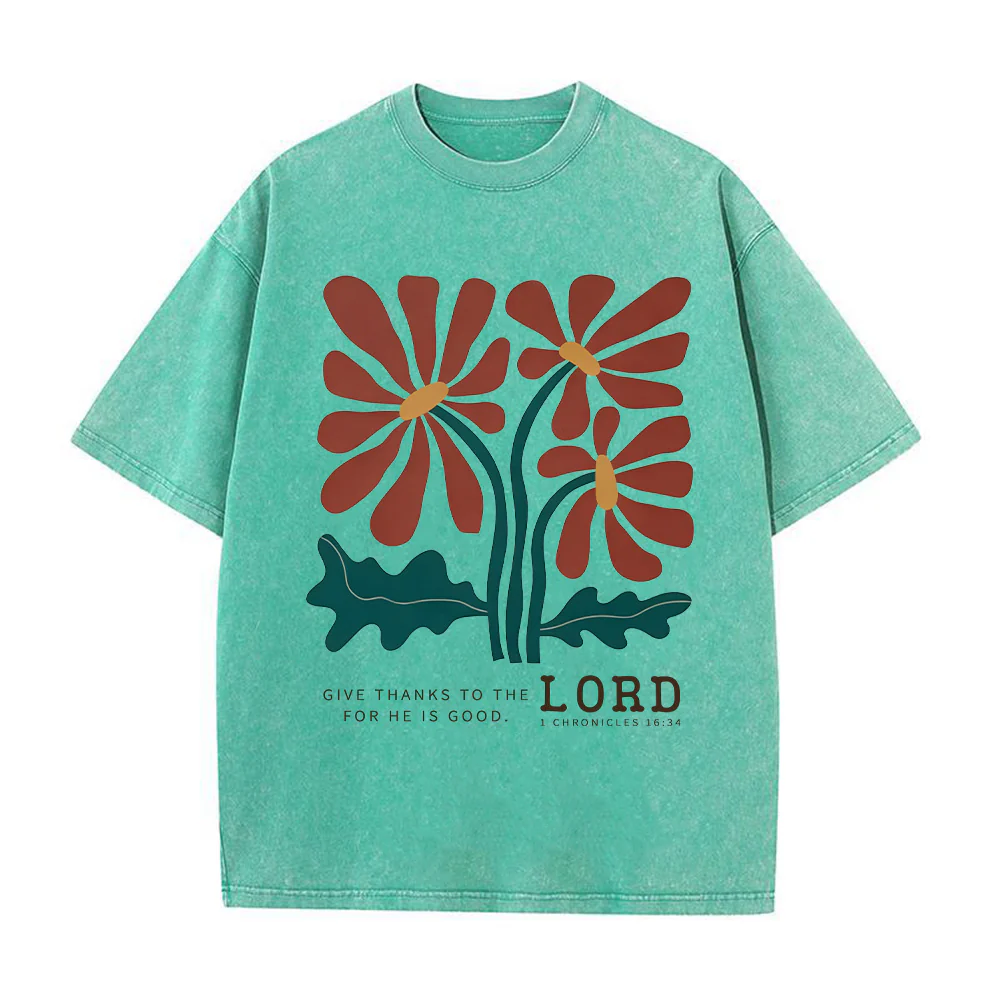 Retro Floral Graphic Unisex Washed T-shirt