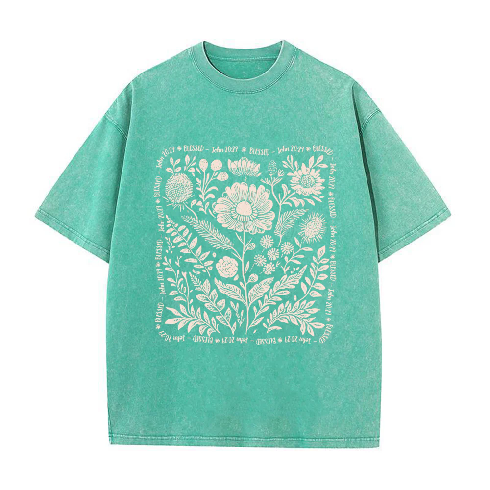Floral Wreath Print Christian Unisex Washed T-Shirt