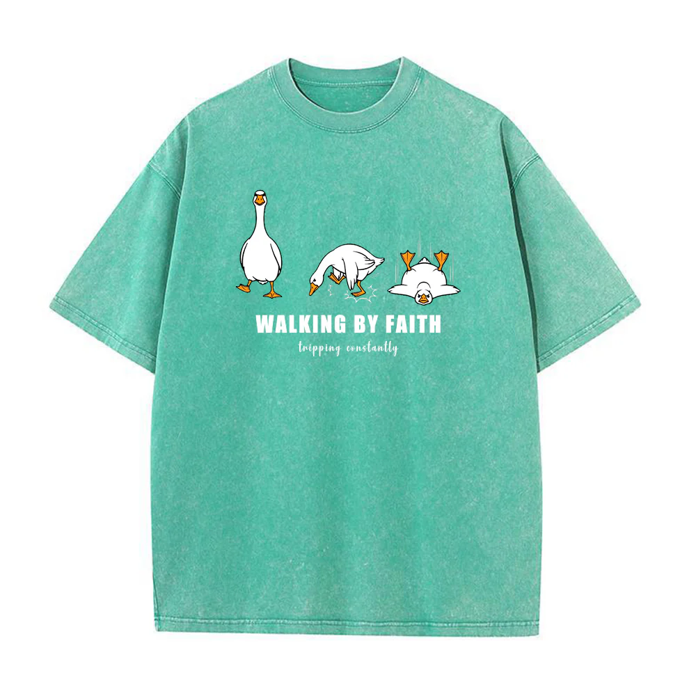 Walking By Faith Tripping Constantly Unisex Washed T-shirt