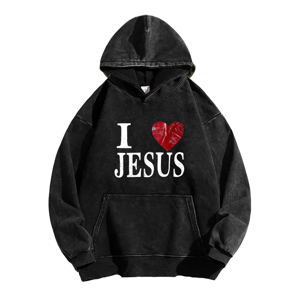I Love Jesus Retro Unisex Washed Hoodie