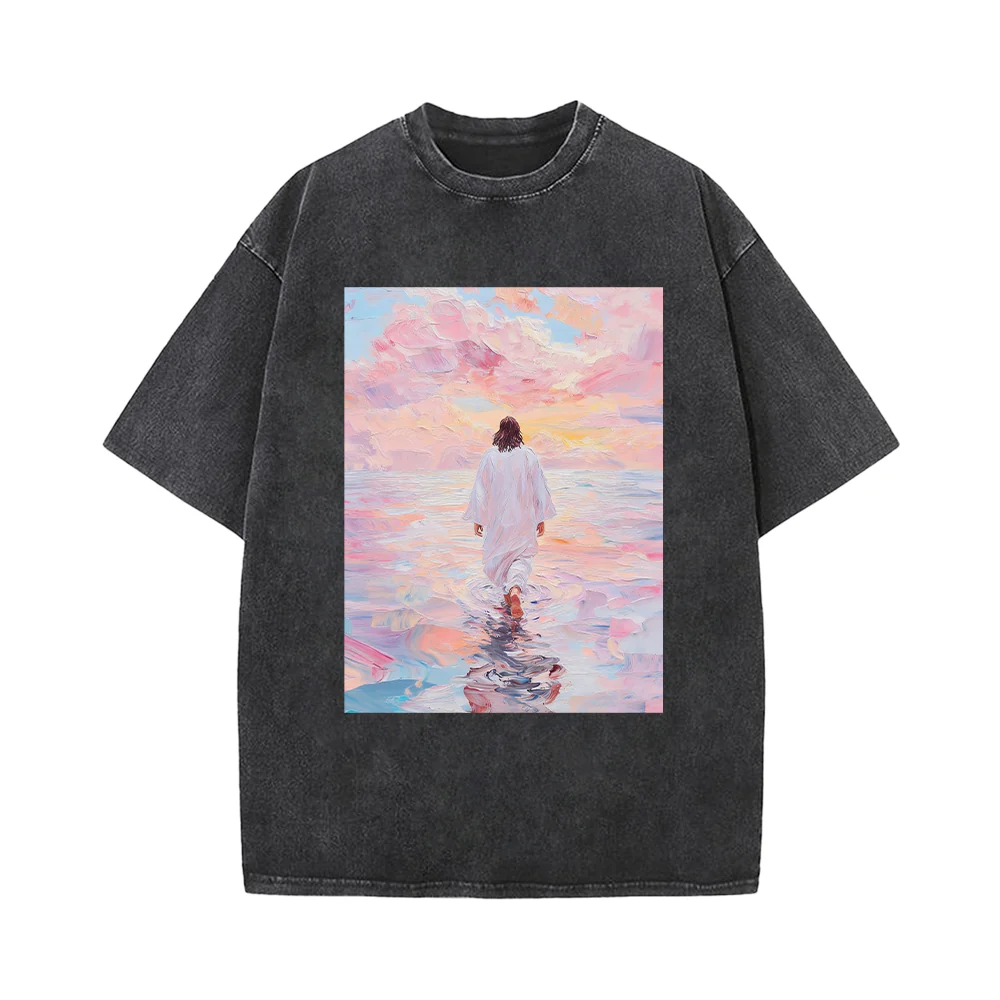 Jesus Walking on Water Unisex Washed T-Shirt
