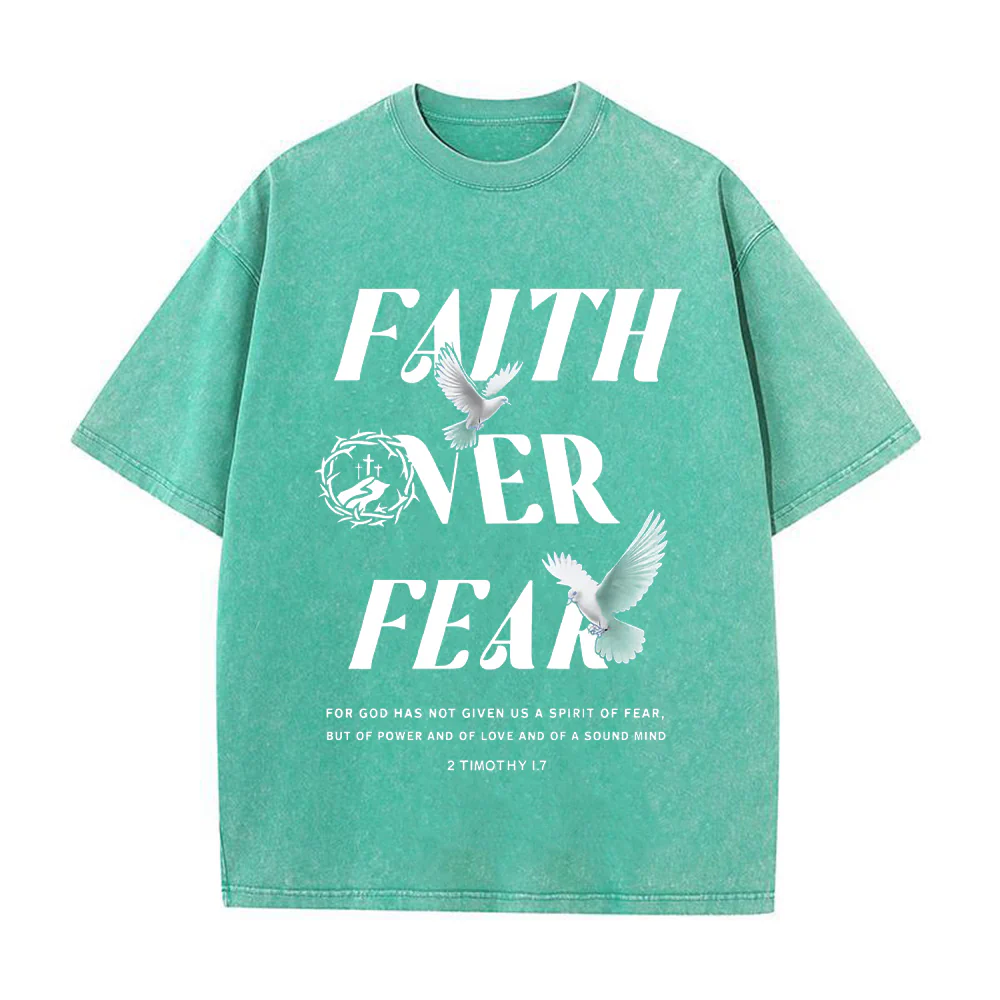 Faith Over Fear Dove Print Unisex Washed T-Shirt