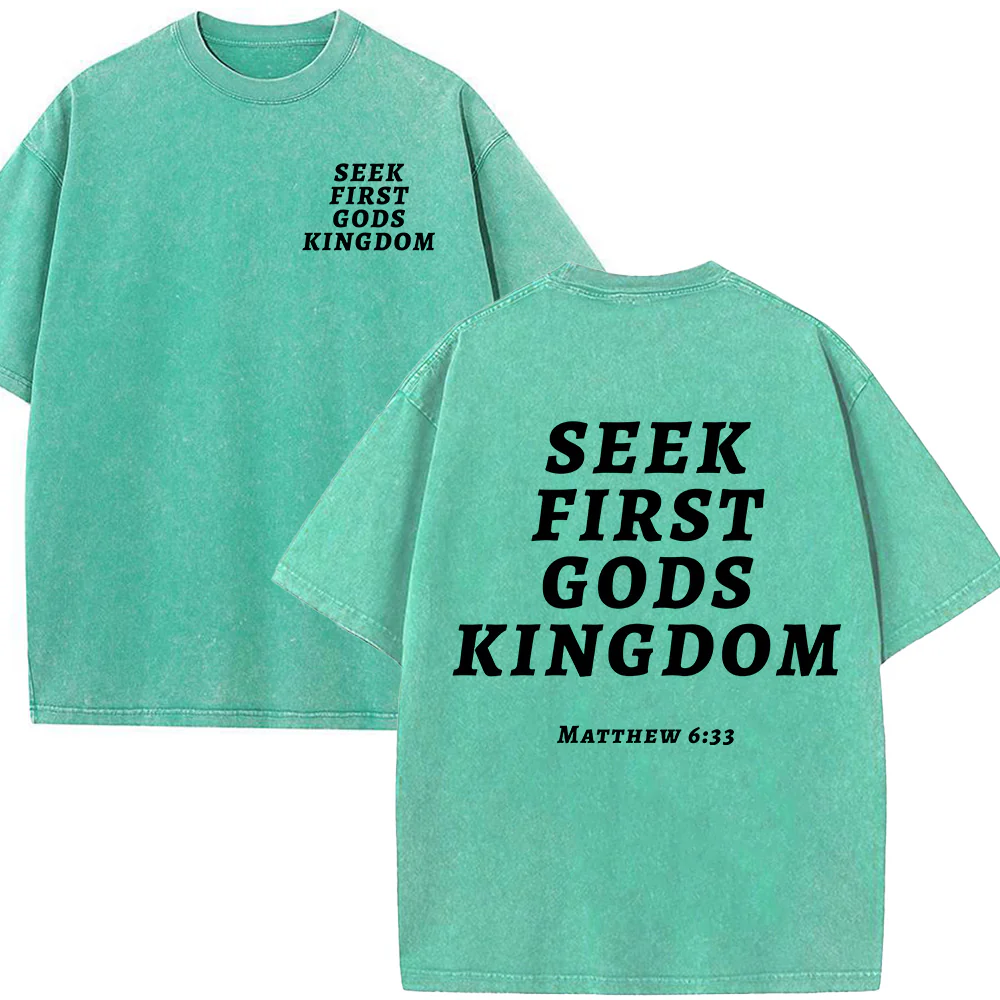 Seek First God's Kingdom Christian Unisex Washed T-Shirt